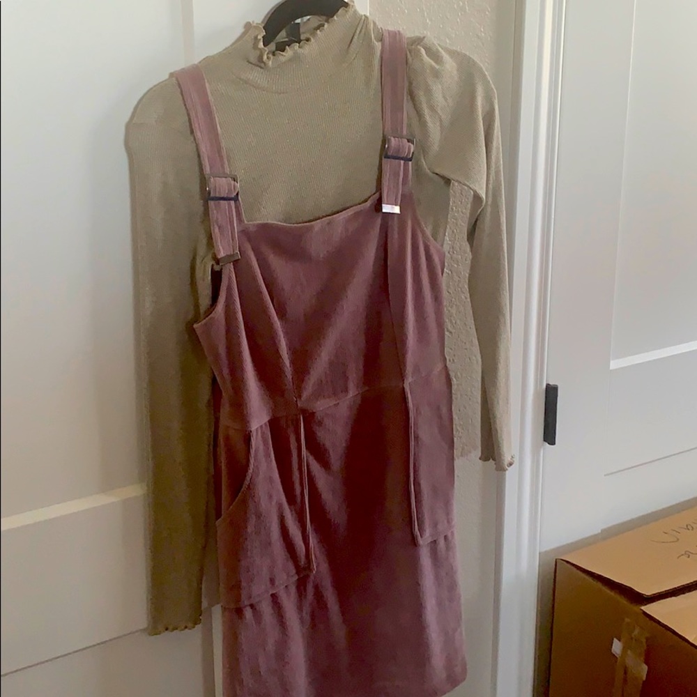 Topshop grey turtleneck and lilac pinafore dress